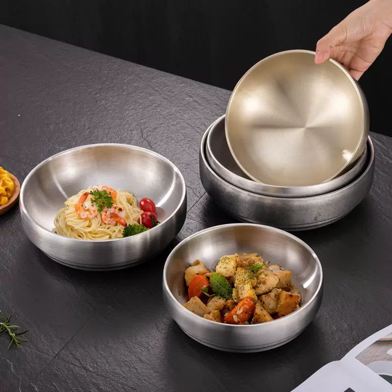 不锈钢双层韩拌饭碗调料凉菜韩国金色泡菜碟拉面碗料理碗大汤碗公