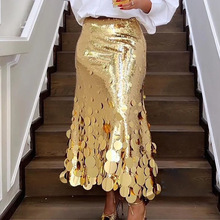 跨境女装亮片包臀长裙2025秋冬新款拼接晚宴高腰修身显瘦半身裙女