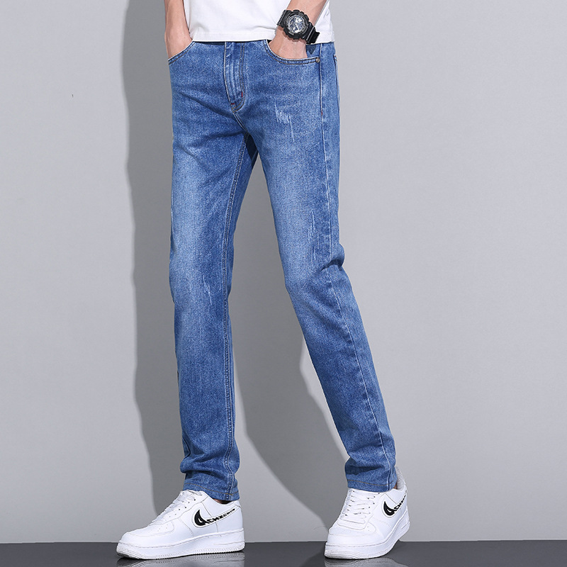 Calidad de los hombres pantalones vaqueros luz lujo casual marea calle slim fit moda boutique en stock jeans rectos