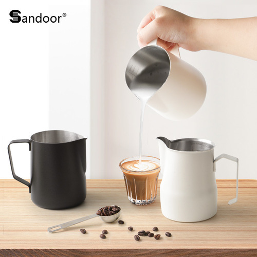 Italian 304 stainless steel latte art cup with inner scale milk foaming pot and thickened spout milking professional latte art vat