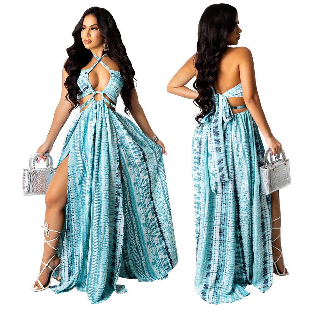 irregular split sexy halter long skirt dress nihaostyle clothing wholesale NSCYF68170