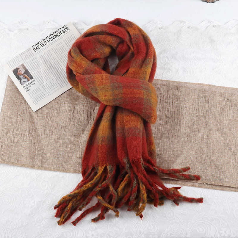 Bellissimo schema di colori ~ Sciarpa artistica in finto cashmere verde per studentesse, sciarpa calda in mohair spesso, scialle lungo_voghion.com