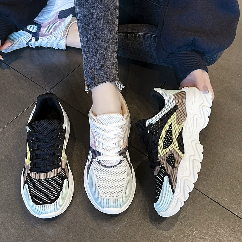 Трансграничная женская обувь, модная обувь для папы, легкая дышащая Летающая тканая обувь, удобная спортивная повседневная обувь Four Seasons