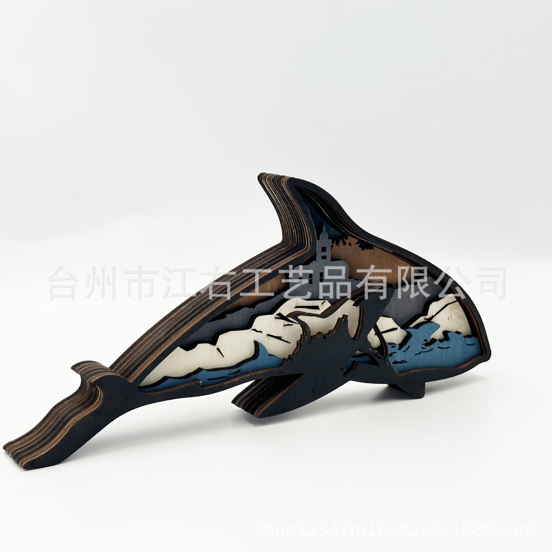 Cross-border wooden marine-style three-dimensional orca animal ornament, creative home office desktop decoration, holiday gift