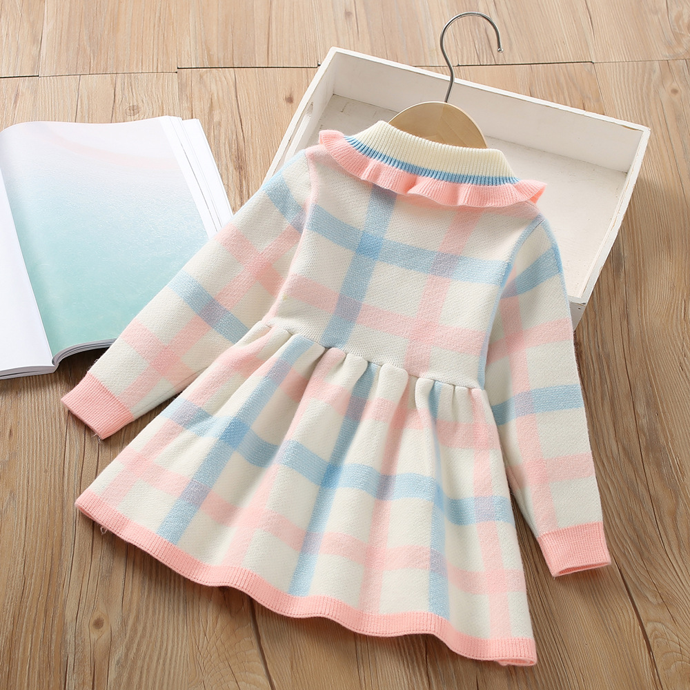Vestido de punto para niñas manga larga, estilo princesa coreano – abrigado para otoño-invierno 2023.