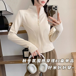 Lulu yoga wear winter plus velvet yoga slim sports tops fitness clothes inner jacket fleece liner sweatshirt