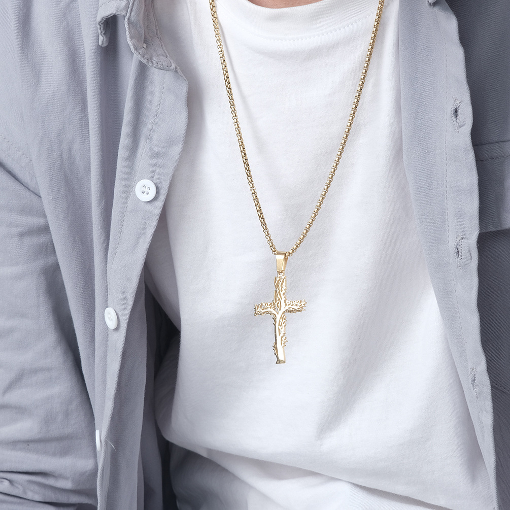 Fashion Lucky Tree Cross Male and Female Wear Pendant Stainless Steel Necklace