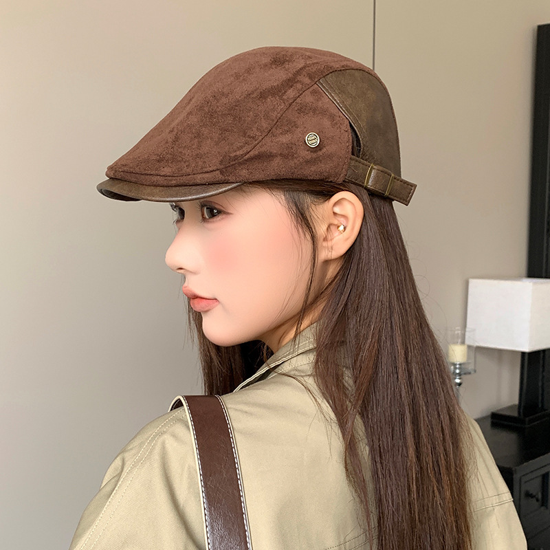 Boina inversa de primavera y otoño japonés retro color sólido rayas hacia adelante sombrero mostrando la cara pequeña pintora versátil sombrero de niño de periódico image 1