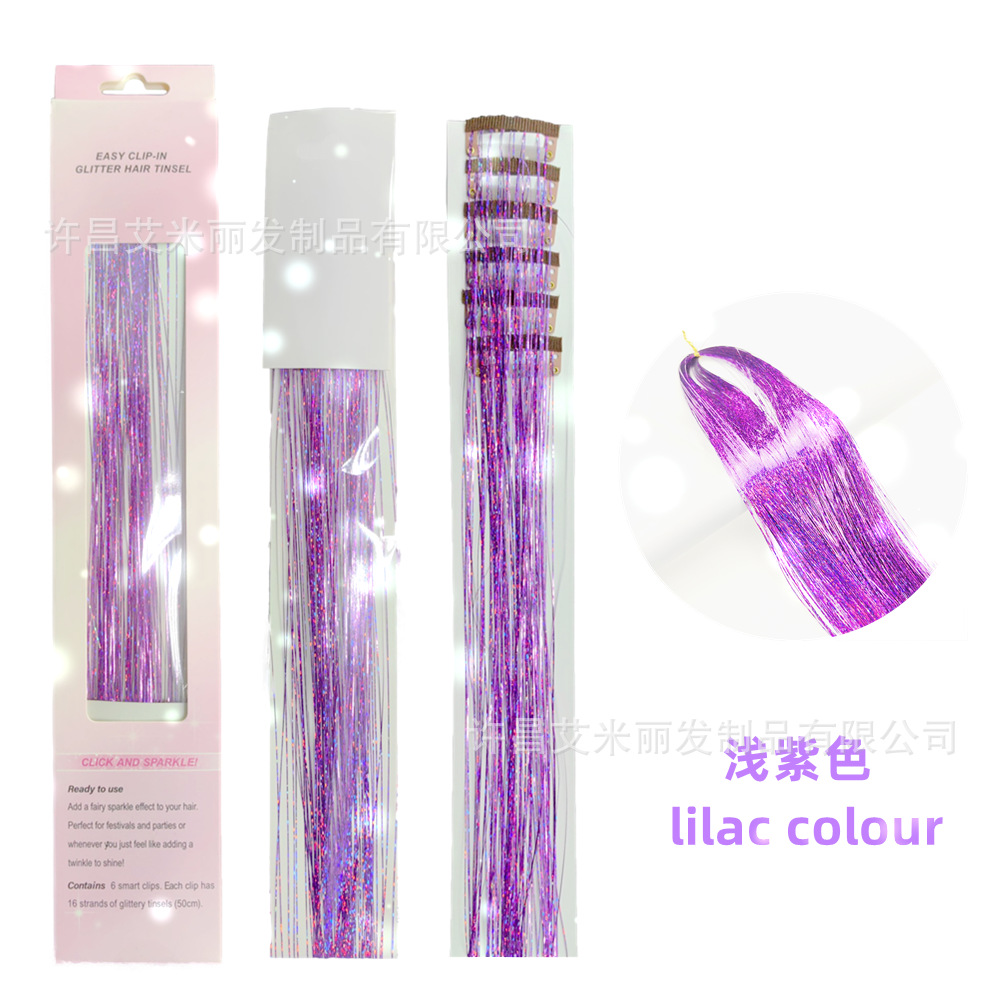 6 piezas de pelo de oropel láser de oro brillante colorido oro y plata caja de regalo BB clip sola tarjeta peluca pieza