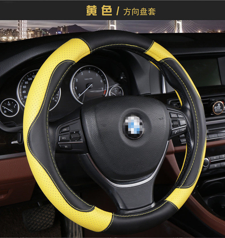 Universal Car Steering Wheel Cover, Genuine Leather Hand-Stitched Cover, Ultra-Thin Car Cover for Volkswagen, Four-Season Anti-Slip Leather Cover