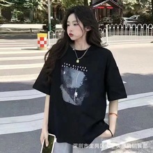 潮流螺纹棉女装大版T恤休闲半袖圆领套头短袖特价库存服装批