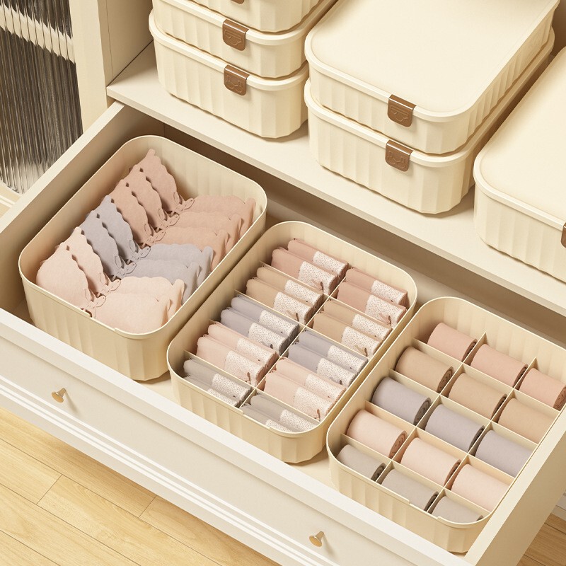 下着収納ボックス、仕切り付き、パンツ、ブラジャー、靴下、ショーツ収納、引き出し式、プラスチック製仕切り整理ボックス、ワードローブ用|undefined