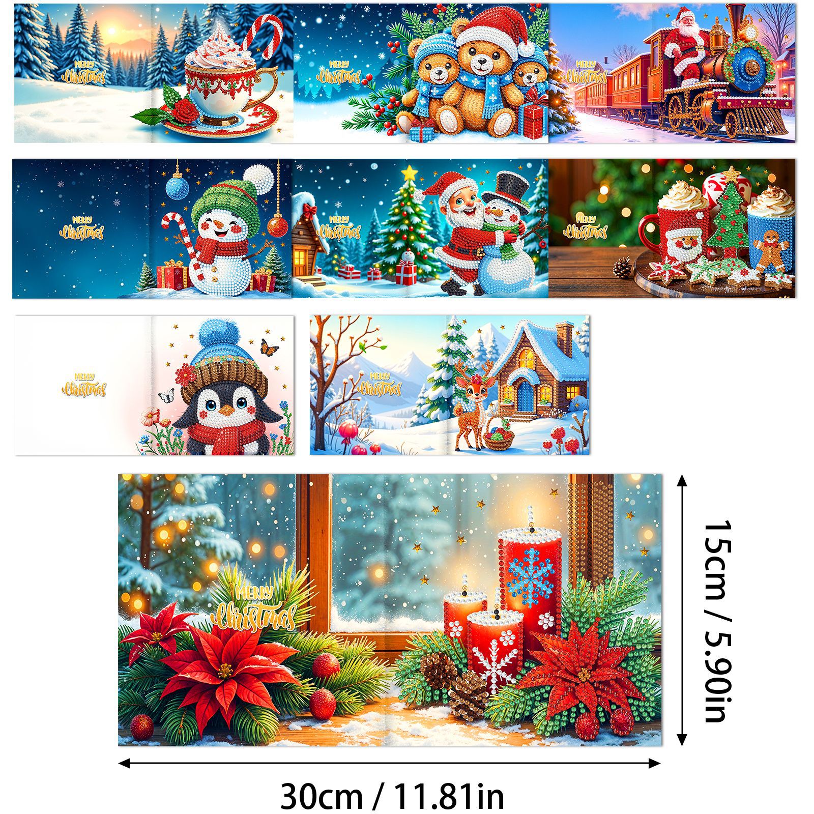 Explosiones transfronterizas de Navidad multiserie de tarjetas de felicitación puntuales hechas a mano 9 conjuntos de sobre de diamante 6 conjuntos de dibujos animados