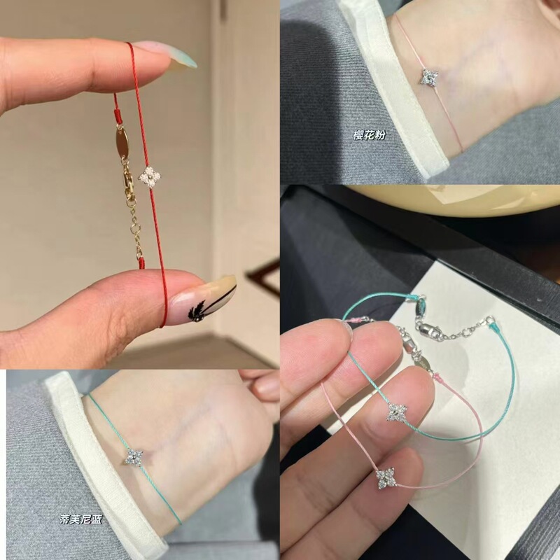 Cross-Border Popular Red String Bracelet in Cherry Blossom Color with Lucky Star Moissanite, Versatile for Commuting, Simple Design, Wholesale