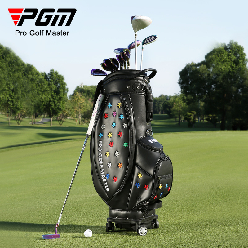 Túi golf PGM bốn bánh đẩy phẳng, thiết kế hoa thêu, kích thước 127×25×29 cm — Qb138-trắng (giao hàng che mưa), QB138-Đen (giao hàng che mưa)