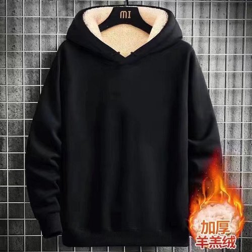 Men's Loose Fit Winter Spring Lamb Wool Sweatshirt, Padded and Thick Warm Casual Hooded Sweatshirt with Zipper Trendy Outerwear