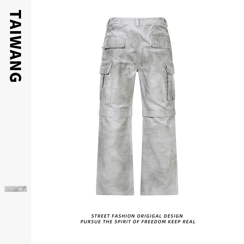 Herrenbekleidung Retro Overalls Herbst und Winter Dirty Dyed Multi Pocket Loose Herren Gerade Hose_voghion.com
