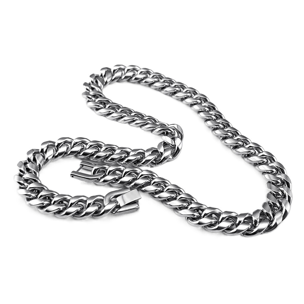 Collar de cadena cubana de acero de titanio fresco de moda, hebilla de joyería de acero inoxidable, cadena de molienda redonda, accesorios de ropa dominantes gruesos para hombres