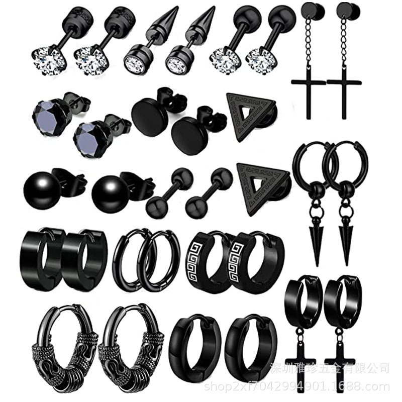 Amazon European and American Fashion Stainless Steel Earrings Niche High-End Set Cross Dumbbell Earrings Ear Clip Earrings