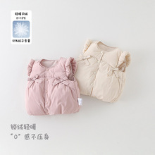 冬季新款婴幼儿羽绒马甲女宝宝蝴蝶结白鸭绒无袖外套女童背心 a类