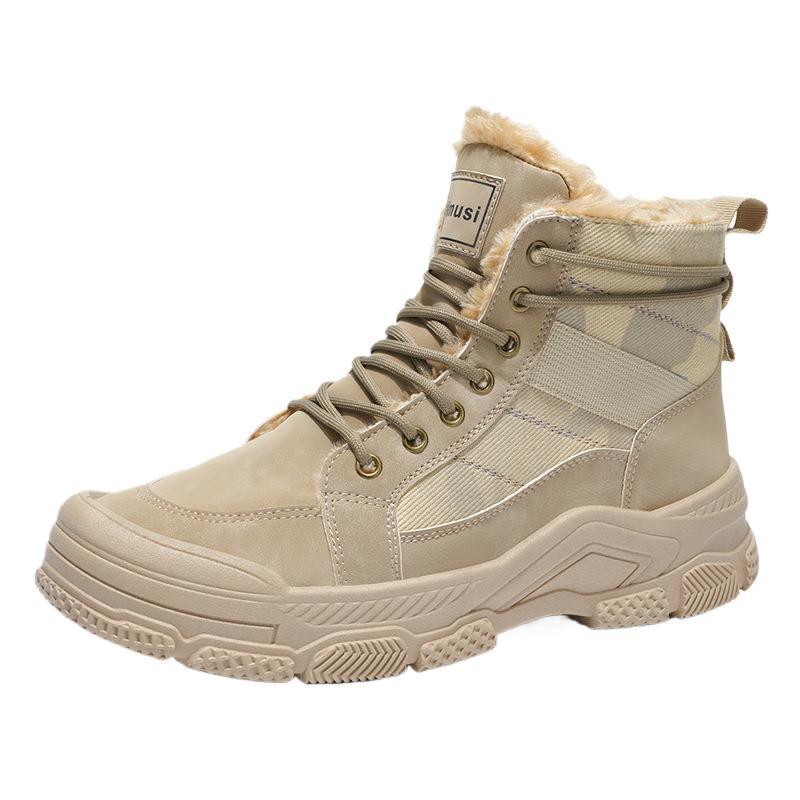 Men's Winter Fleece-Lined High-Top Martin Boots, Men's Worksite Non-Slip Thickened Warm Work Shoes, Ankle Boots, Cotton_vogvips.com