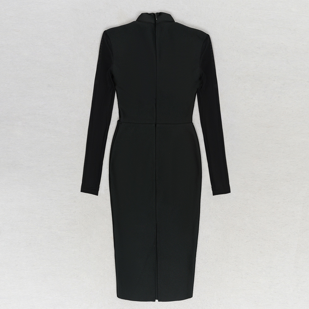 Dress Sexy Tube Top Stitching Mesh Back Slit Slim Fit Long Sleeved Dress
