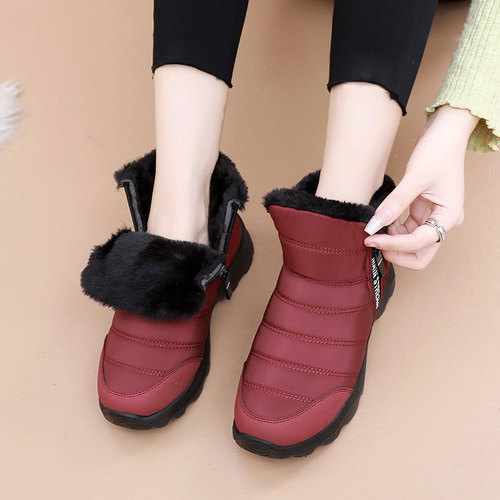 Winter Fleece Lined Waterproof Cotton Boots with High Collar Zipper Women's Snow Boots Thick Mother's Shoes Dropshipping