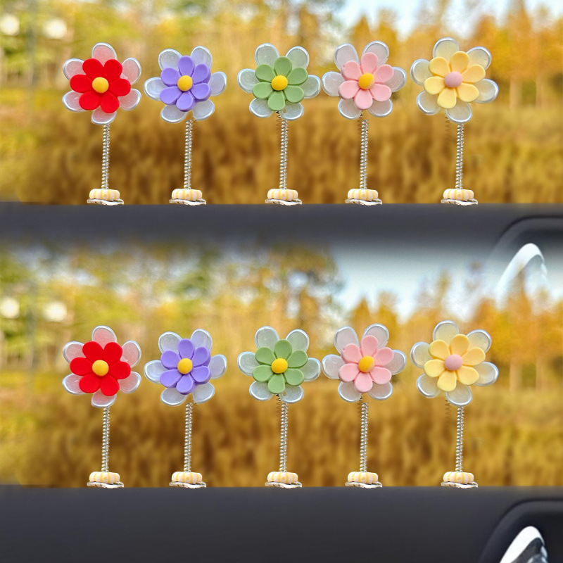 Celebridades de Internet lindas sacudiendo la cabeza margarita adornos de coche flores frescas adornos de espejo retrovisor de consola central de coche