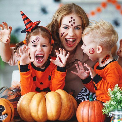 Halloween decoration funny tattoo face stickers party makeup horror scars bloody wounds scar stickers