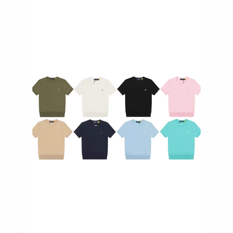 【High Quality】Scanable Qr Code~ Ralph Lauren Crew Neck Casual Versatile Solid Color Polo Shirt with Embroidered Logo Knit Short Sleeves