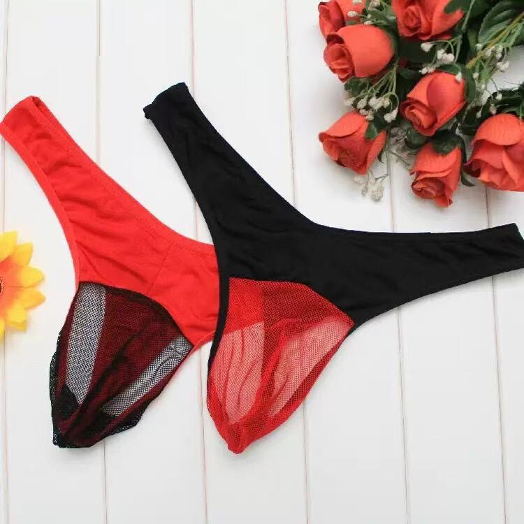 Cross-Border Sexy Color-Blocked Youth Mesh Seductive Men's Underwear, See-Through Erotic Thong with U-Shaped Pouch T-Pants Cross-Border Sexy Color-Blocked Youth Mesh Seductive Men's Underwear, See-Through Erotic Thong with U-Shaped Pouch T-Pants