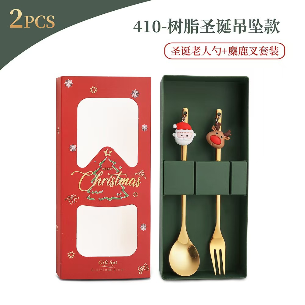 Cuchilleras de acero inoxidable transfronterizas muñecas de Navidad cucharas y tenedores juegos de regalo de café cucharas de postre horquilla de fruta pastel image 51