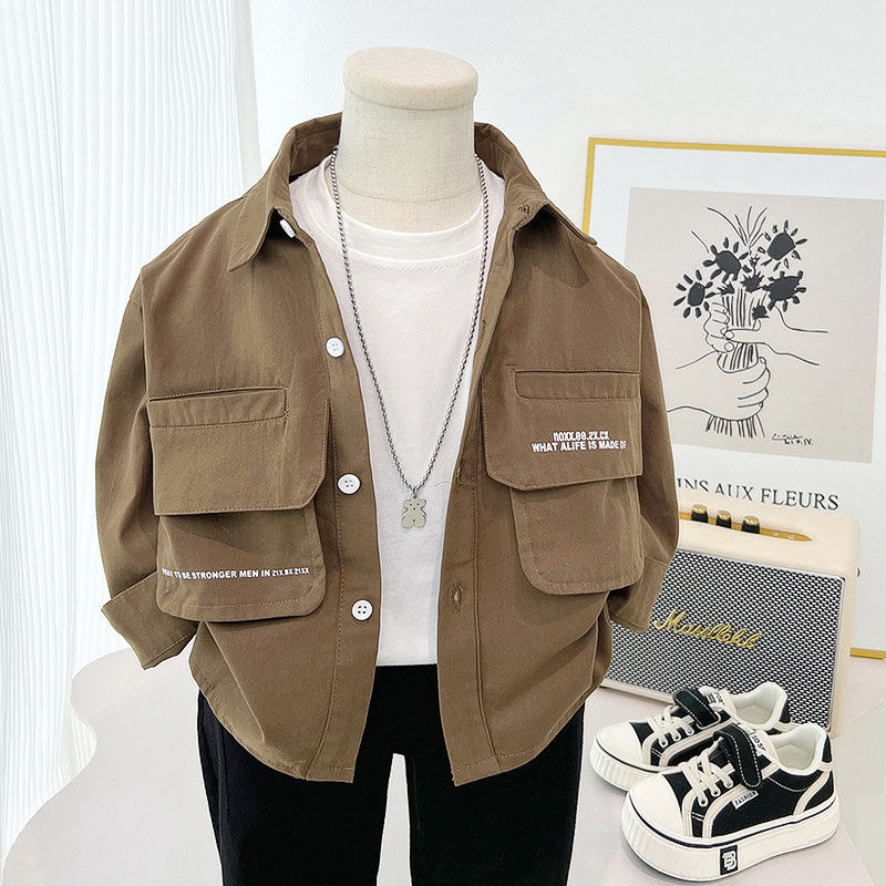Boys' jacket spring and autumn style 2024 new thin shirt children's autumn fashionable early autumn boy cool top trendy