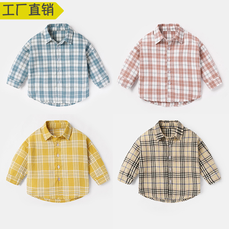Bebé camisa de los hombres de primavera y otoño bebé camisa a cuadros camisa de estilo occidental de los niños de manga larga de algodón otoño nueva moda
