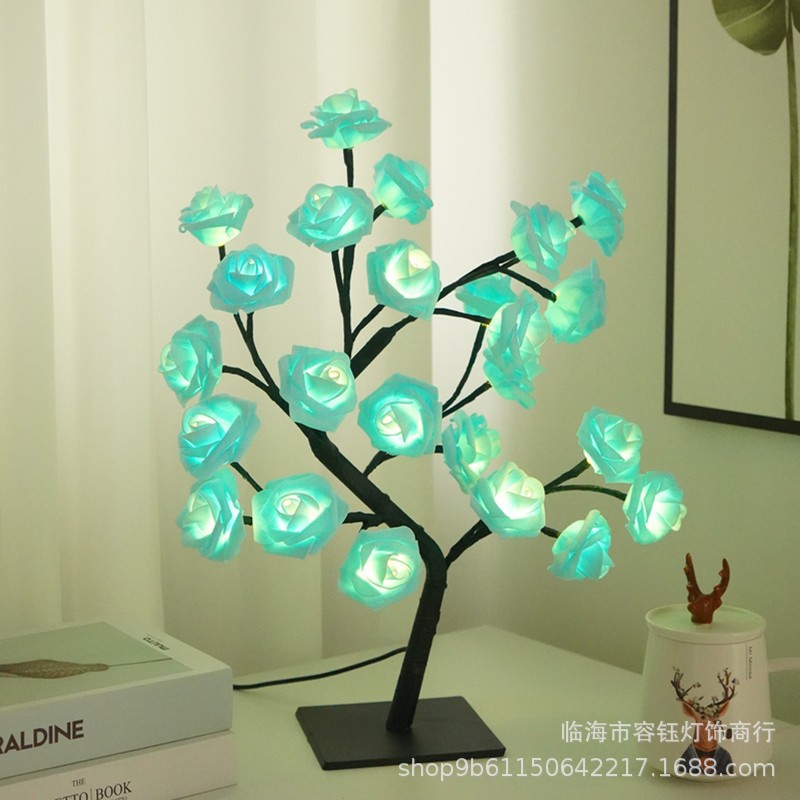 Transfronterizo caliente Rose Tree lámpara decoración de la habitación LED flor de cerezo luz de la noche lámpara de mesa USB interruptor de luz de color