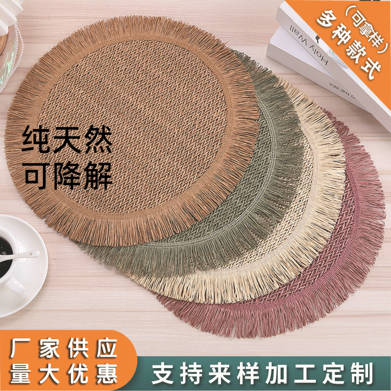 Papir redondo natural ecológico degradable cojín de crochet tejido cojín aislante de calor cojín de taza cojín de papel trillado cojín de paja