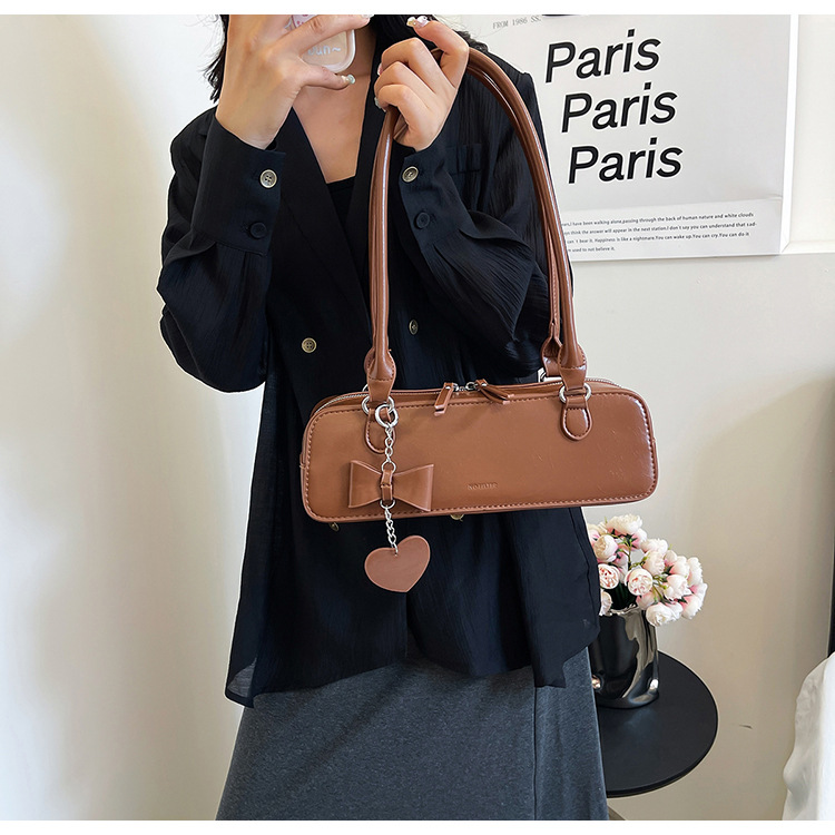 Pu Leather Material Women's Medium Pu Leather Solid Color Bow Knot Streetwear Square Zipper Underarm Bag