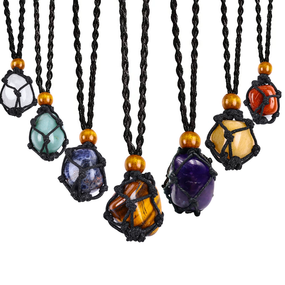 Амазонка натуральный камень сетчатый ожерелье подвеска Регулируемая ручная плетеная сетка кристалл