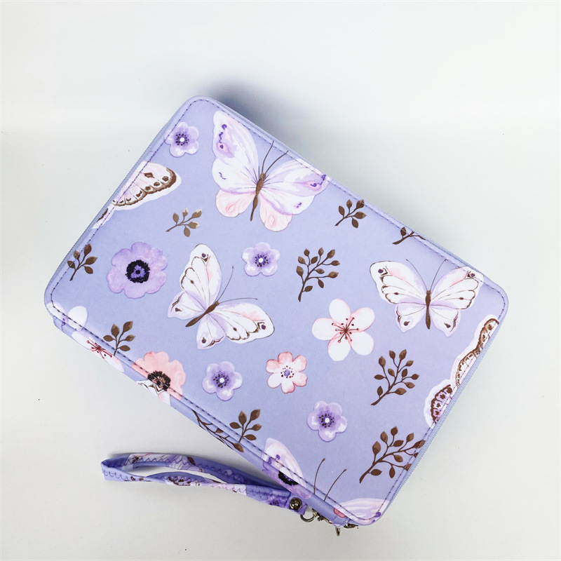 Bolsa de lápices multicolor con estampado de tela Oxford, bolsa de papelería para estudiantes, bolsa de lápices de almacenamiento de pintura artística con 200 agujeros, cremallera portátil