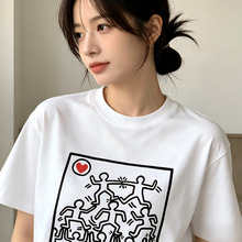 260克索罗娜上衣美式波普艺术凯斯哈林涂鸦印花短袖t恤D制代发Q77