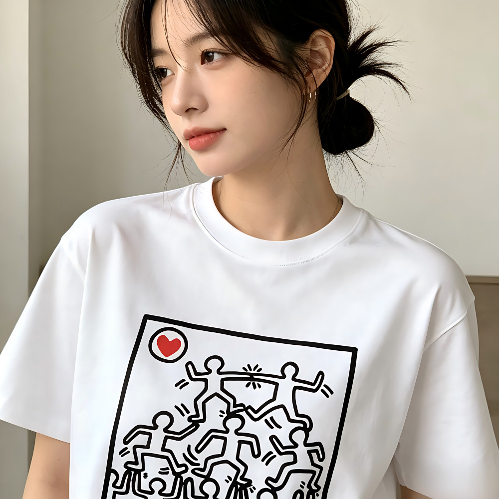 260克索罗娜上衣美式波普艺术凯斯哈林涂鸦印花短袖t恤D制代发Q77