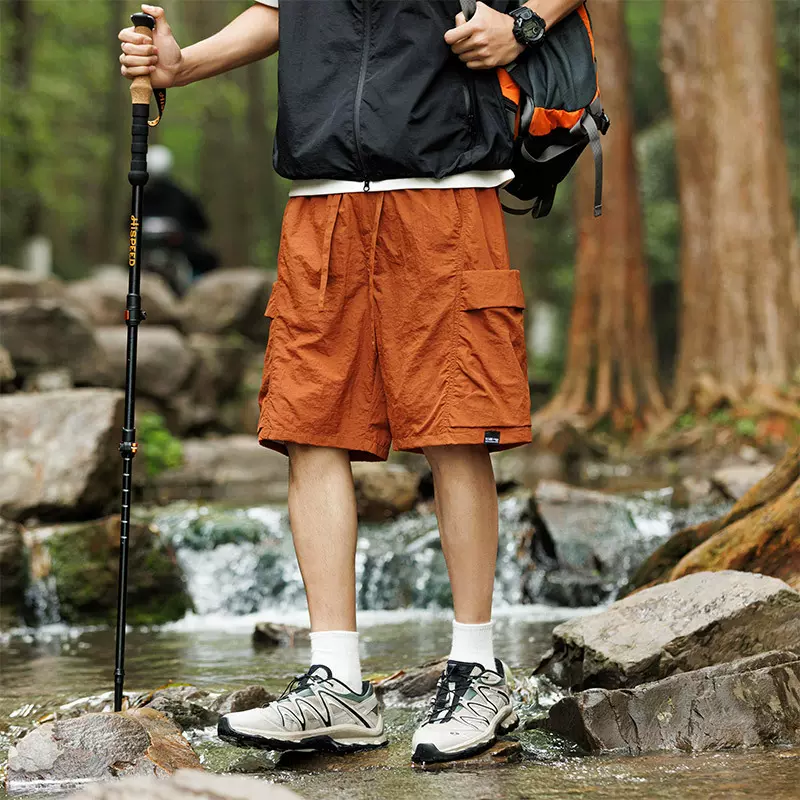 户外山系休闲裤子男士夏季速干透气登山短裤宽松直筒美式工装裤薄