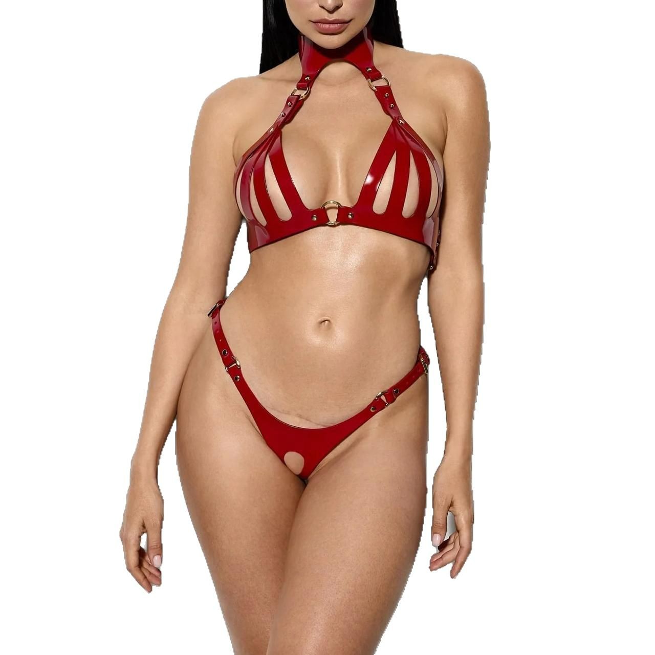 Productos para adultos arnés de cuero negro corsés de bondage juguetes alternativos pareja coqueteando ropa de sujeción al por mayor doble