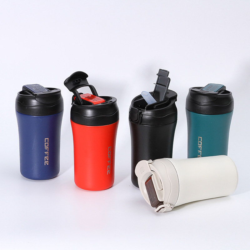 Moderna taza de vacío de acero inoxidable 304 una cubierta de doble propósito doble bebida taza de café hombres y mujeres pareja flip taza de paja del coche