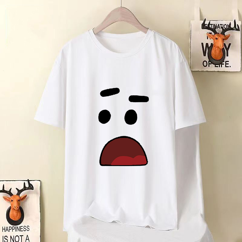 Camiseta de seda de hielo fría Hong Kong vientos bola pequeña camiseta de cuello redondo de manga corta moda para hombres y mujeres con una variedad de ropa casual para parejas