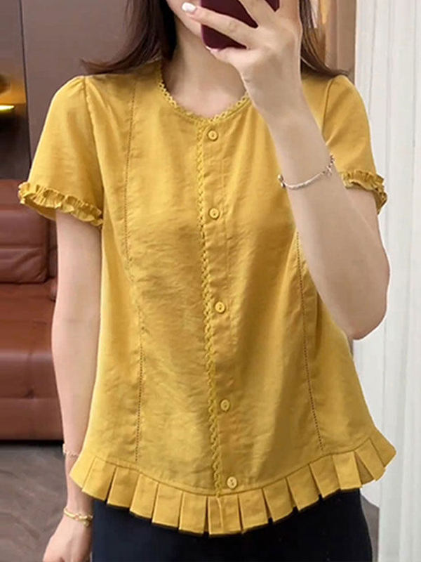 Lace Shirt with Refreshing Design, Solid Color Shirt, Cardigan, Short-Sleeved Top, New Summer Style, French Style, Light and Breathable Lace Shirt with Refreshing Design, Solid Color Shirt, Cardigan, Short-Sleeved Top, New Summer Style, French Style, Light and Breathable