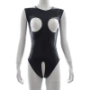 Black exposed chest patent leather clothing