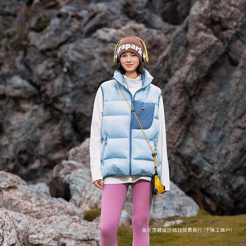 Manufacturer Outdoor Color-Blocking down Vest for Men, Casual Versatile Pocket Stand Collar Outerwear down Jacket Winter 90