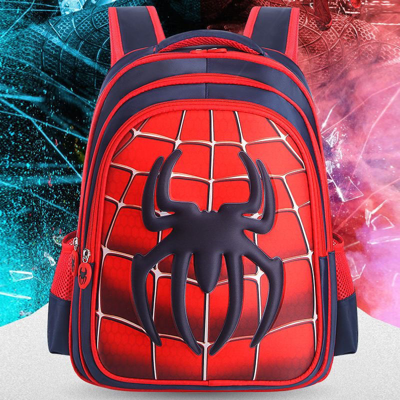Estudiante de escuela primaria araña Batman mochila kindergarten clase media grado uno dos tres niños mochila guapo mochila