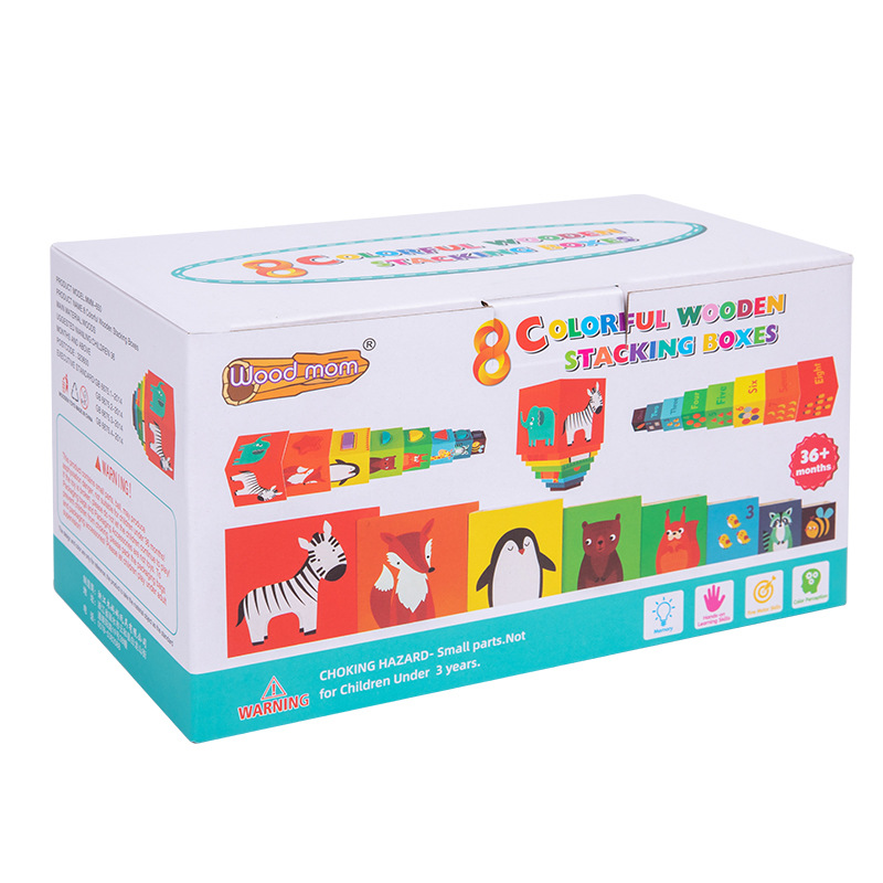 Los niños de madera creativa educación temprana color cognición figura geométrica a juego bloques de construcción caja de apilamiento digital juguetes educativos